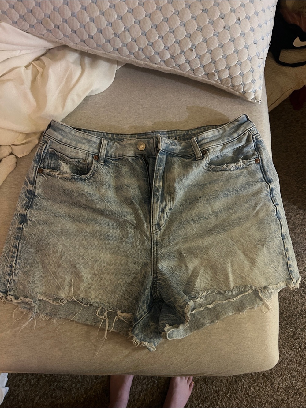 American Eagle Outfitters Light Blue Distressed Denim Shorts